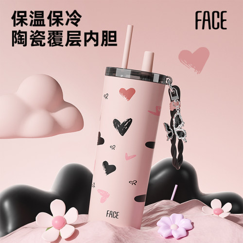 face吸管保温保冷杯大容量陶瓷