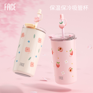 face水杯吸管杯成人办公室大容量咖啡2025新款女高颜值保温杯杯子