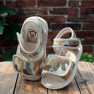 儿童宝宝凉鞋男夏季1-2岁男叫叫鞋防滑透气软底露趾布鞋中性涂鸦