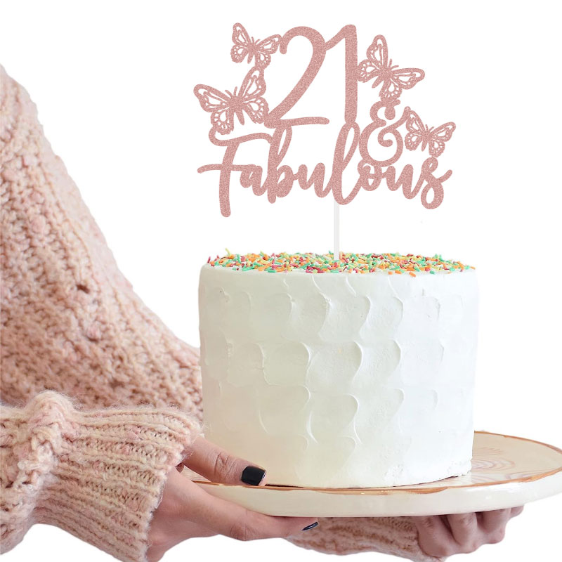 闪光21岁生日蛋糕插牌甜品台装饰插件道具birthday cake topper