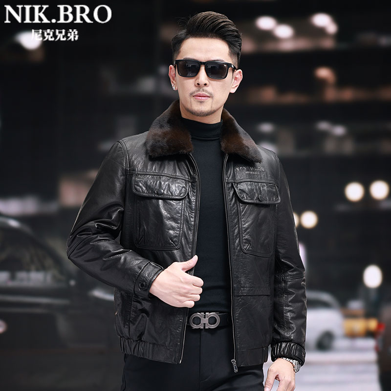 海宁真皮皮衣100%头层牛皮加厚加绒拆卸内胆男士青年皮夹克冬外套