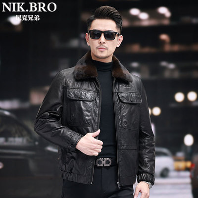 海宁真皮皮衣100%头层牛皮加厚加绒拆卸内胆男士青年皮夹克冬外套