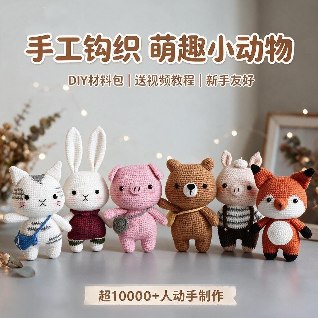 DIY钩针编织小猫玩偶材料包手工制作毛线娃娃礼物打发时间