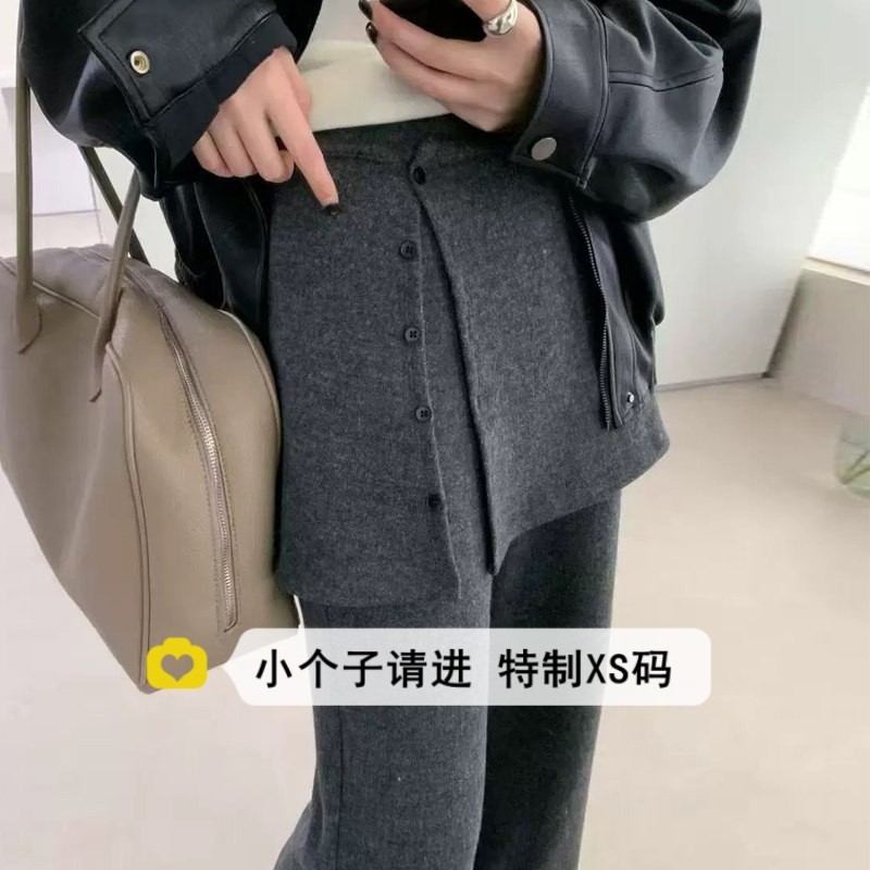 小个子150灰色微喇屁帘裤女冬季加绒加厚宽松懒惰风休闲喇叭长裤