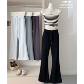 150小个子百搭微喇运动卫裤 女春秋宽松显高145xs抽绳休闲喇叭长裤