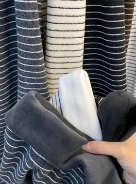 小个子150cm加绒条纹阔腿裤女高腰秋冬加厚懒惰风遛弯裤休闲卫裤