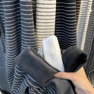 休闲卫裤 小个子150cm加绒条纹阔腿裤 女高腰秋冬加厚懒惰风遛弯裤