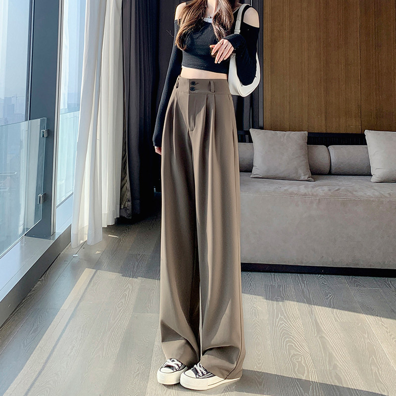 梨形身材窄版西装阔腿裤女春夏小矮个子直筒休闲双扣垂感休闲长裤