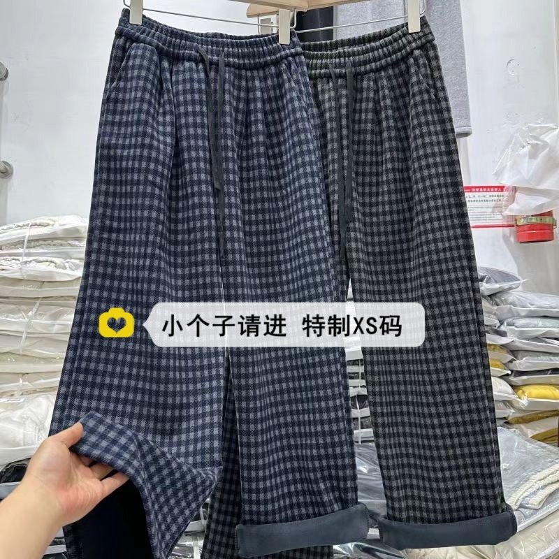 小个子150加绒复古格子阔腿裤女冬季加厚抽绳高腰休闲毛呢直筒裤,女装/女士精品,休闲裤,淘宝优惠券,粉丝福利购,淘宝优惠卷
