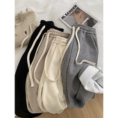 150小矮个子羊绒软糯阔腿裤 女秋冬加绒加厚抽绳显高155xs休闲长裤