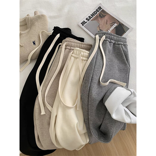150小矮个子羊绒软糯阔腿裤 女秋冬加绒加厚抽绳显高155xs休闲长裤
