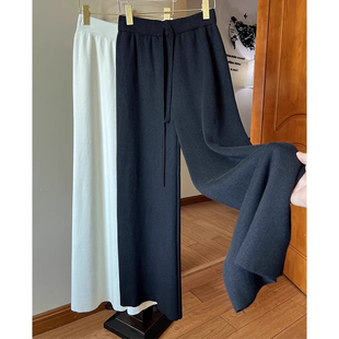 秋冬加厚小个子软糯百搭针织阔腿裤女宽松显高150xs小码休闲长裤