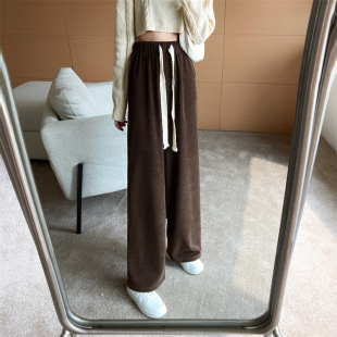休闲直筒长裤 145小矮个子欧棉绒阔腿裤 女秋冬加厚百搭抽绳150xs码