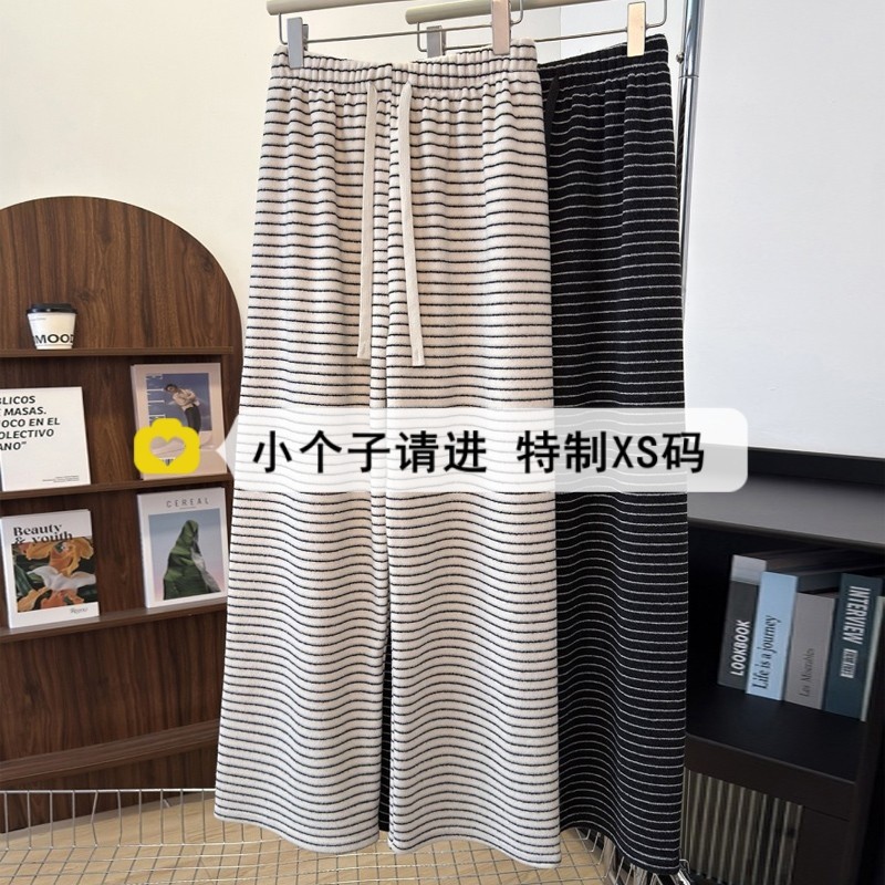 小个子150冬季加厚条纹阔腿裤女外穿加绒抽绳宽松复古休闲直筒裤,女装/女士精品,休闲裤,淘宝优惠券,粉丝福利购,淘宝优惠卷