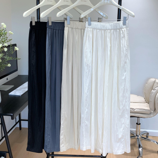 网红简约百搭休闲直筒裤 150小矮个子皱褶冰丝阔腿裤 女夏145xs小码