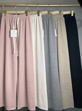 小个子150cm针织阔腿裤女秋冬软糯抽绳垂感遛弯155xs休闲直筒长裤