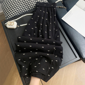 145冰丝裤 褶皱空气阔腿裤 女150九分山本裤 小个子蝴蝶结印花休闲裤