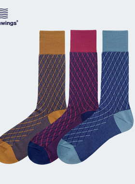 OW男士商务休闲80S支240针丝光棉正装袜天蓝色玫红色菱形格男袜