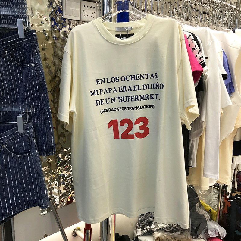 2025秋冬新款韩版小众t恤棉质印花123宽松半袖上衣大版短袖女打底