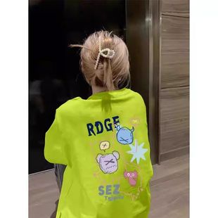 洋气胖mm宽松显瘦百搭ins风上衣 新款 夏日多巴胺纯棉短袖 t恤女夏季