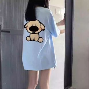 甜美宽松慵懒风美式 新款 复古ins休闲百搭上衣潮 t恤女夏季 纯棉短袖