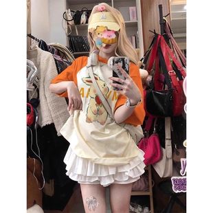 oversize长款 新款 ins上衣 t恤女夏季 甜美盐系穿搭橙色插肩纯棉短袖