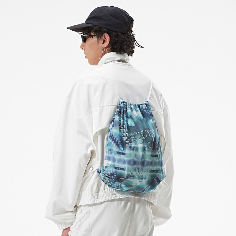 sideeffect 休闲方形男女印花抽绳束口包双肩运动防水背包旅行袋