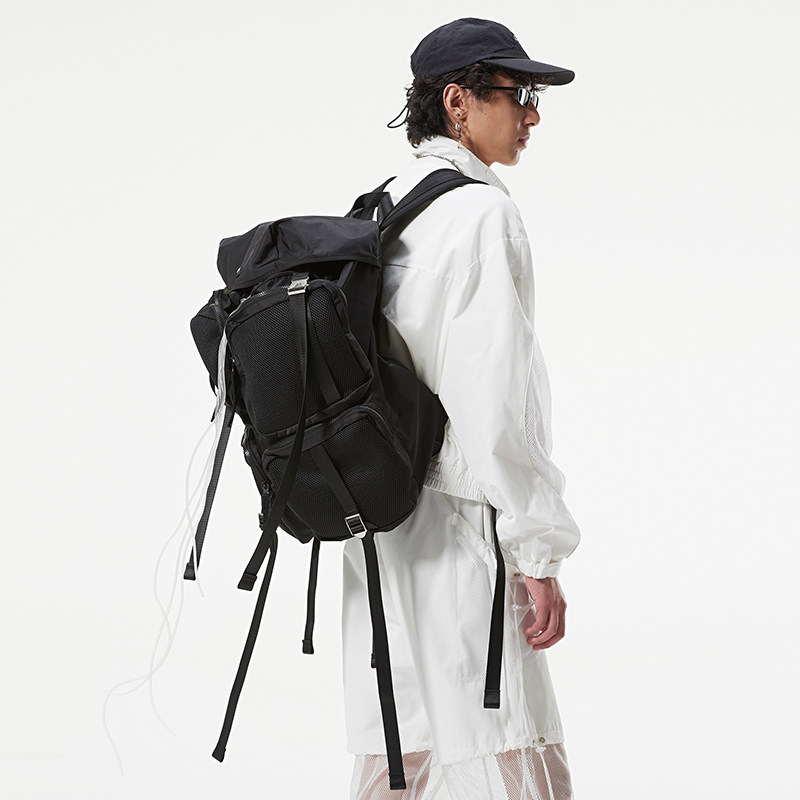 sideeffect 20ss 国潮黑色白色街头超大容量双肩包水母包多口袋