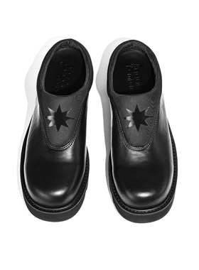 Kami anger原创设计黑色德比包头拖鞋 时尚厚底休闲增高半拖鞋男