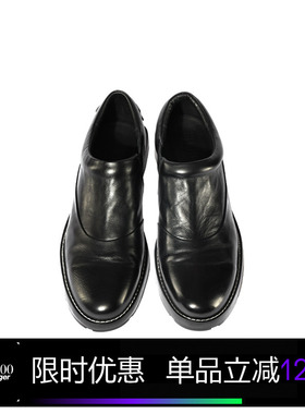 Kami anger原创设计黑色手工薄底休闲短翼橡筋布鲁切尔鞋 尖头鞋