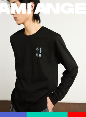 KAMIANGER RGB2025秋季新款宽松百搭几何图案印花重磅纯棉长袖T恤