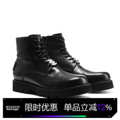 王一博同款 男 休闲高帮皮鞋 Kami anger原创真皮圆头厚底增高德比鞋