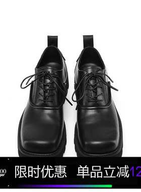 Kami anger 林墨同款暗黑方头德比鞋 增高休闲皮鞋男新款厚底鞋