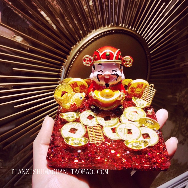 新年财神手机支架桌面摆台滴胶手工成品汽车桌面摆件车载支架摆台