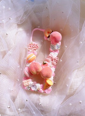 iPhone16pro max/15/14/13水蜜桃重工手作奶油手机壳适用于华为p60prop70mate60/50nova11/12vivox100reno12