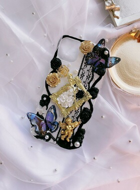 蝶姬黑蝴蝶轻奢玫瑰手机壳适用于iPhone17Pro苹果16/15/14华为p70p60mate70/60荣耀300vivox200reno14小米15