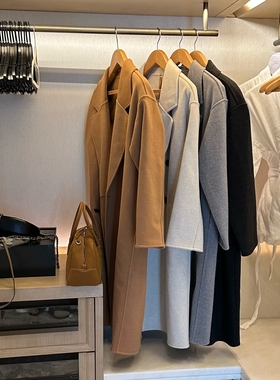 燕麦色双面绒呢大衣女2025秋冬新款韩版宽松中长款赫本毛呢外套