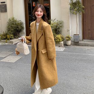 新款韩版双面毛呢2025季秋冬大衣女正肩中长款时尚直筒呢子外套