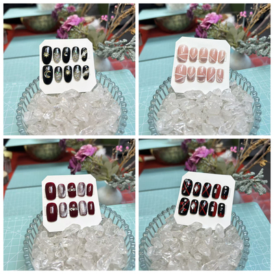 纯手工穿戴甲显白可拆卸猫眼美甲贴片日常假指甲中长款酒红色粉色