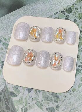 极光钻手工穿戴甲光疗美甲短款闪