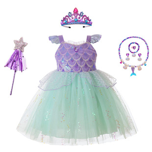 女宝宝夏季甜美亮片演出服爱丽儿美人鱼公主连衣裙Ariel Dress