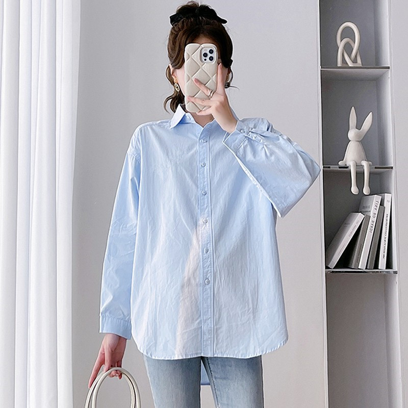 2024 MATERNITY NEW AUTUMN LONG SLEEVE SHIRT PLUS SIZE LOOSE PREGNANCY WORK CASUAL BELLY COVERING SHIRT COTTON TOP