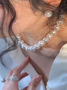 赫本风大珍珠项链 网红街拍新娘旗袍配饰简约圆珠链choker女颈链