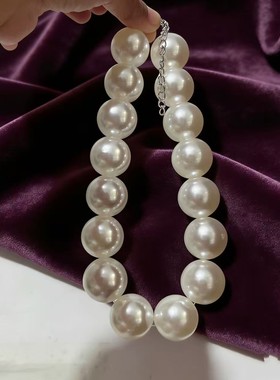 时尚夸张25mm仿珍珠项链 大珠子个性造型锁骨链 复古圆珠链女饰品