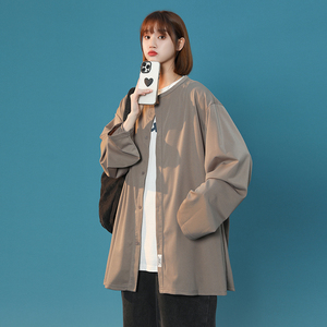 2026秋季新款中性潮流圆领宽松开衫女衬衫xz1002-1-Y56p60图片
