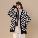 新款春秋中性风棋盘格毛衣情侣潮流宽松针织开衫XZ1002-1-Y22P55，男装针织衫/毛衣，星座906（原电商a316-1）