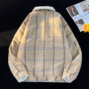 中性款!新款毛呢加绒加厚宽松外套夹克xz1002-1-Y67p105控135图片