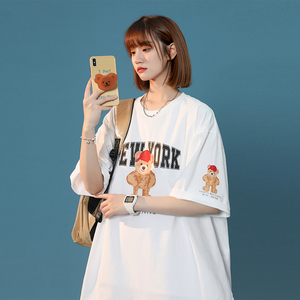 xz1002-1-Y48P25限38     夏款宽松中性原创短袖全棉情侣落肩袖图片