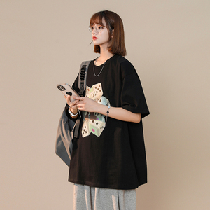 中性新款原创骰子印花棉宽松落肩体恤xz1002-1-Y31P25限39图片