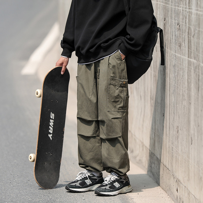 2026新款美式复古褶皱潮流工装裤男士束脚裤xz1002-1-K56p60控78图片